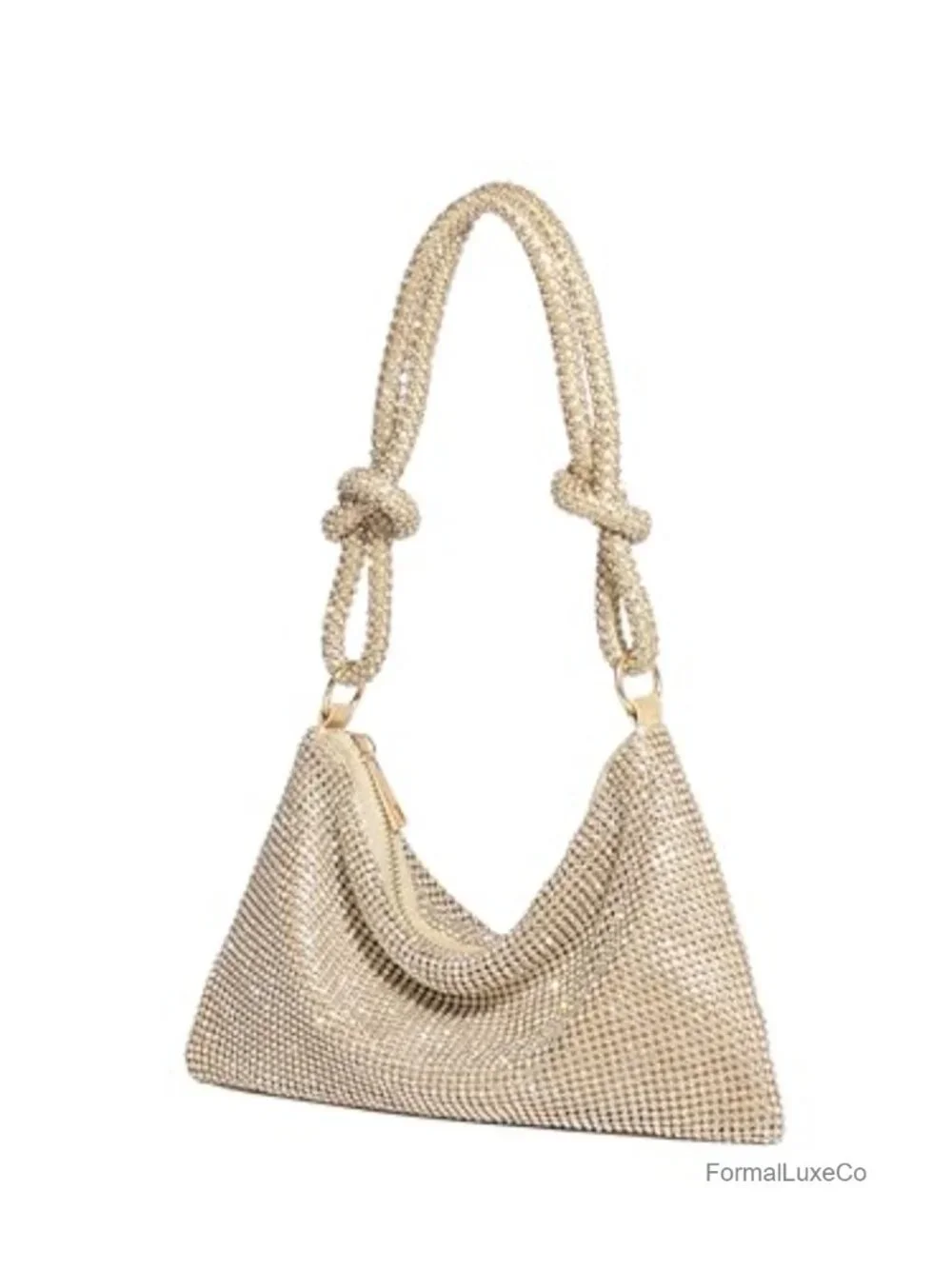 Sparkly Rhinestone Clutch Evening Bag with Knotted Shoulder Straps